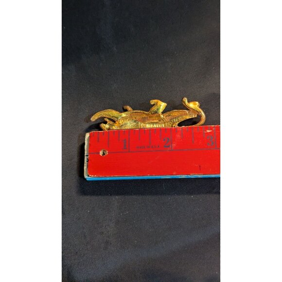 Gold Tone Enamel Tiger Brooch Pin With Rhinestone Eye Striped Design 3" Elegant - Picture 7 of 7